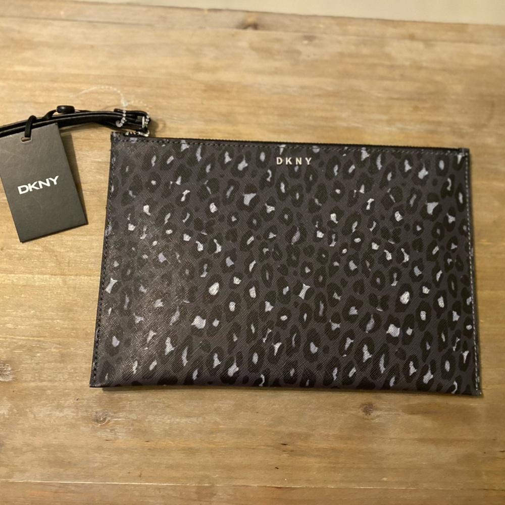 DKNY wristlet clutch, animal print, NWT